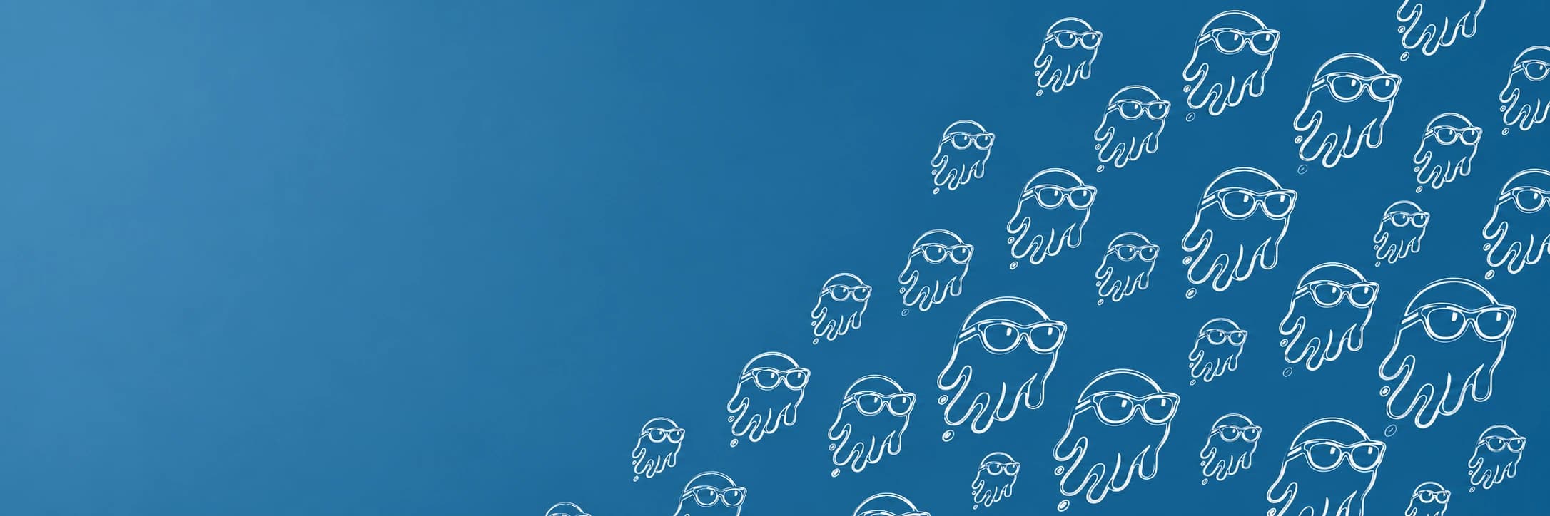 Topper Eyewear brand pattern of illustrated sunglasses on a blue background