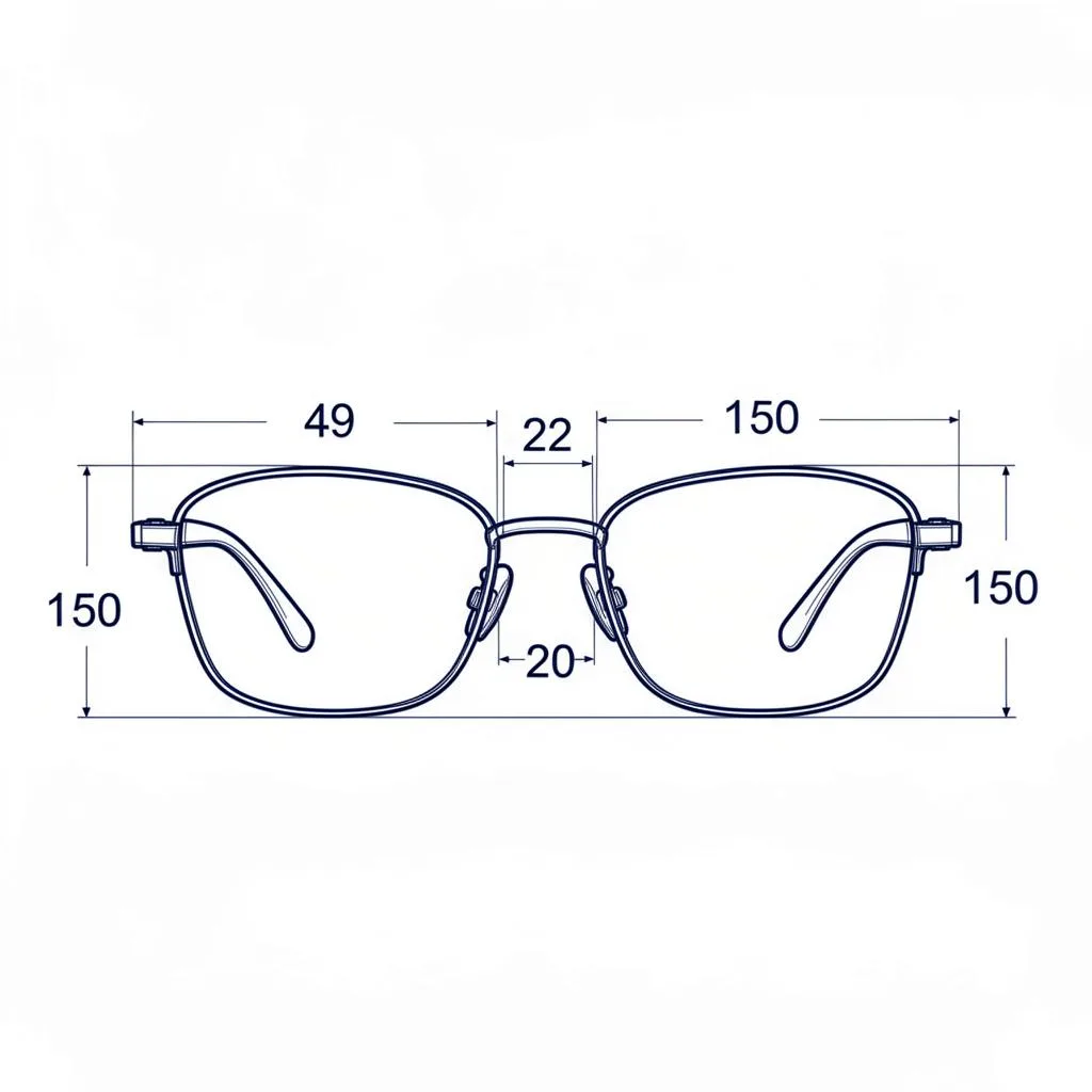 Eyeglasses frame measurement diagram showing lens width, bridge width, and temple length